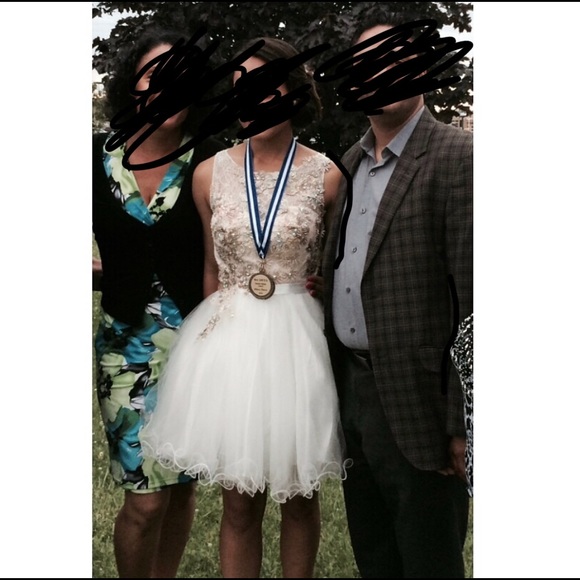 WHITE PRINCESS A LINE HIGH NECK PUFFY LACE DRESS - Picture 5 of 5